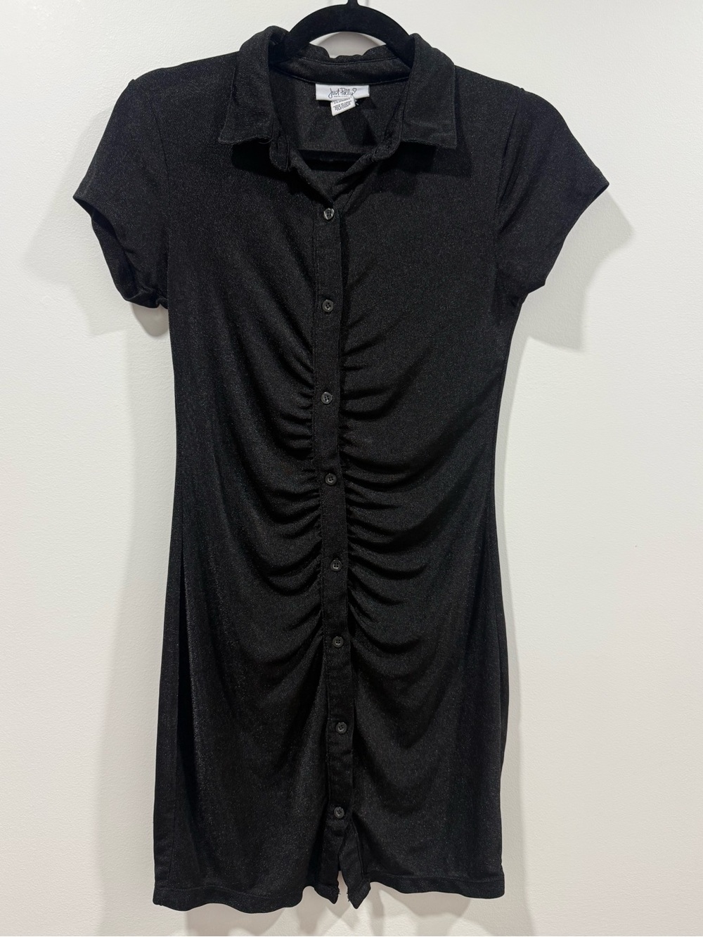 Black Ruched Button-Down Mini Dress by Just Polly size M